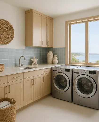 contemporary office space — laundry room (coastal)