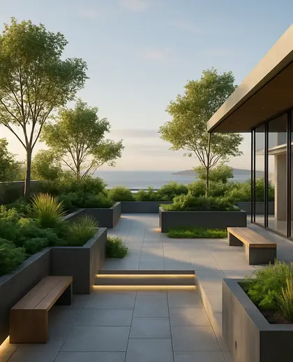 contemporary rooftop garden — main hall (coastal)
