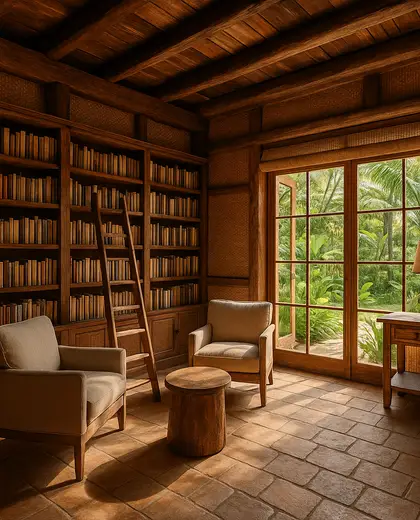rustic home — library (tropical)