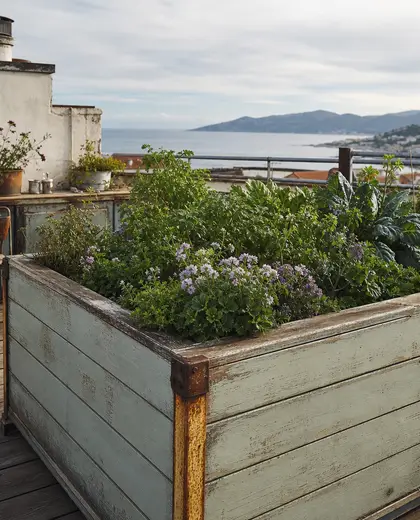 vintage rooftop garden — raised garden bed (coastal)