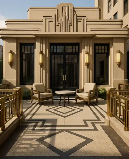 art deco house — patio (urban)
