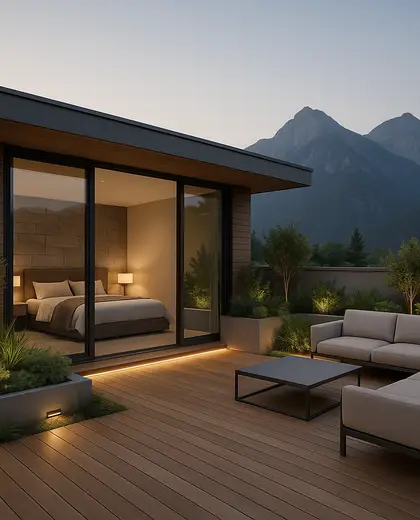 modern rooftop garden — master bedroom (mountain)