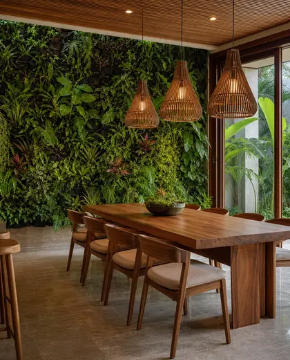 contemporary vertical garden — informal dining room (tropical)