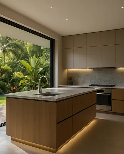 modern backyard — kitchen (tropical)