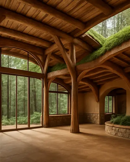 sustainable farmhouse — main hall (forest)