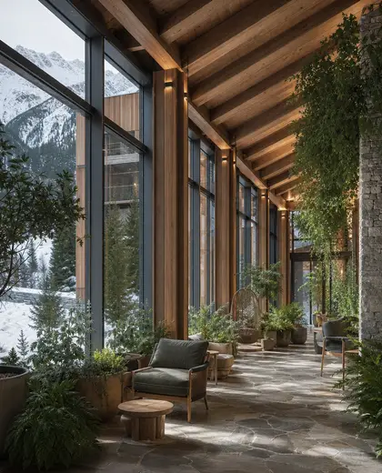 sustainable hotel — winter garden (mountain)