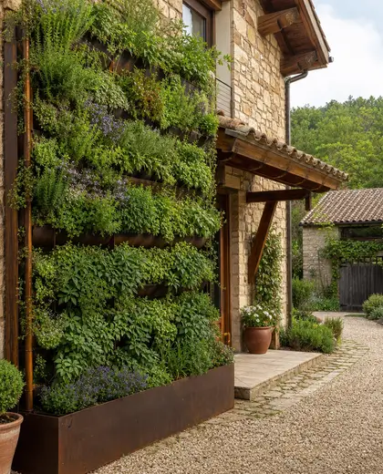 rustic vertical garden — front yard (rural)