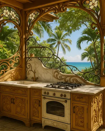 art nouveau yard — small kitchen (coastal)
