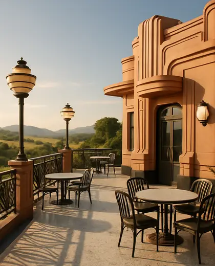 art deco hotel — terrace (rural)