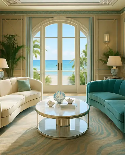 art deco house — living room (coastal)