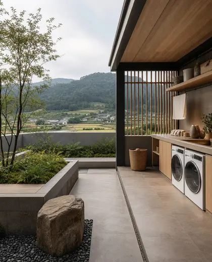 japandi rooftop garden — laundry room (rural)