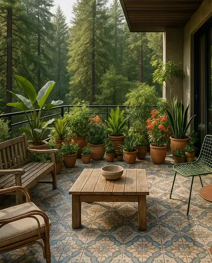 eclectic rooftop garden — balcony (forest)