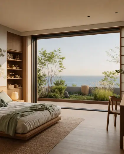 japandi rooftop garden — childrens bedroom (coastal)