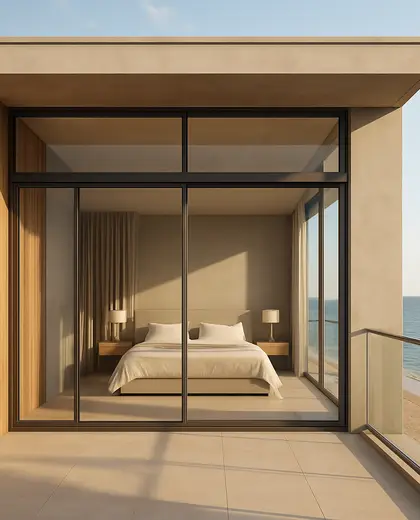 contemporary facade — master bedroom (beach)