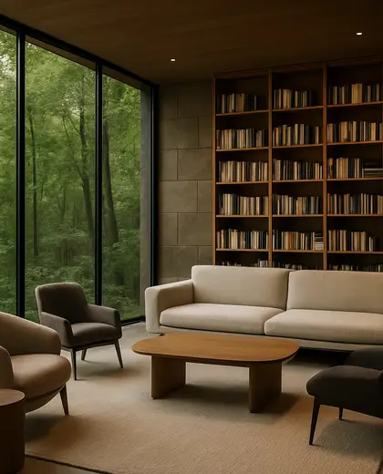 modern salon — library (forest)