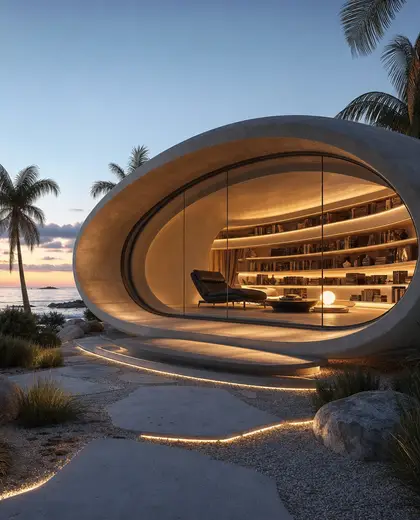 futuristic backyard — library (beach)