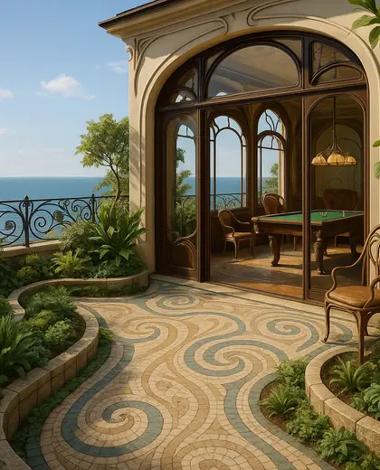 art nouveau rooftop garden — game room (ocean)