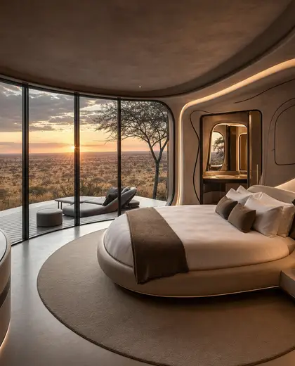 futuristic hotel — bedroom (savanna)