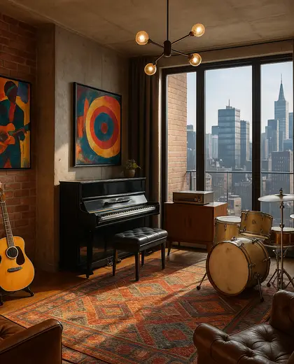 eclectic condo — music room (urban)