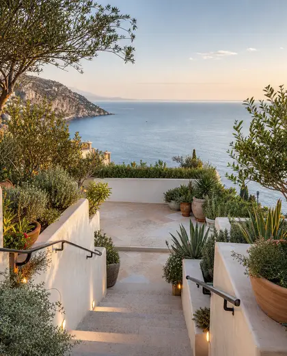 mediterranean rooftop garden — staircase (ocean)