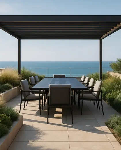 contemporary rooftop garden — formal dining room (coastal)