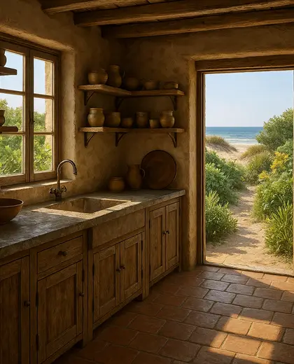 rustic garden — small kitchen (beach)