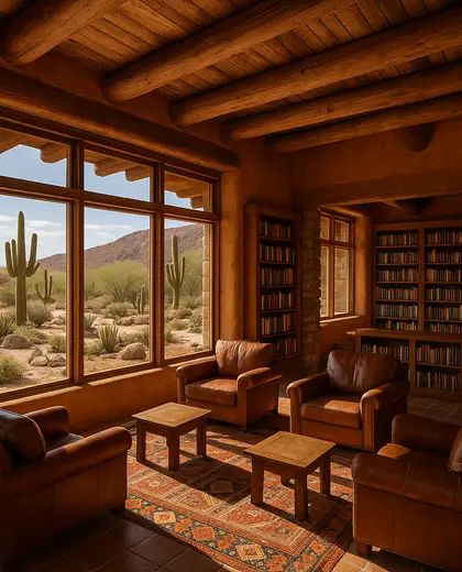 rustic hotel — library (desert)