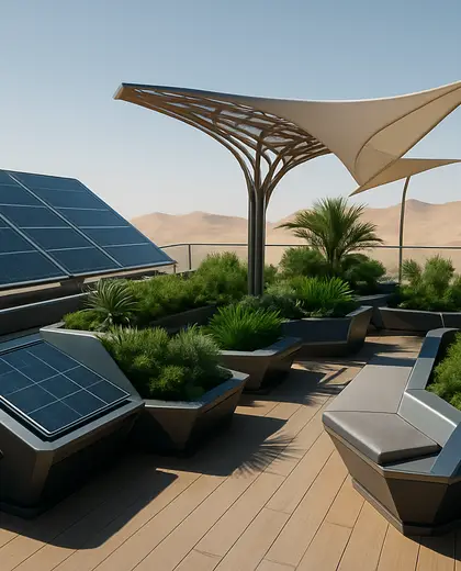 futuristic rooftop garden — deck (desert)