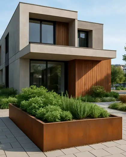 contemporary house — raised garden bed (urban)