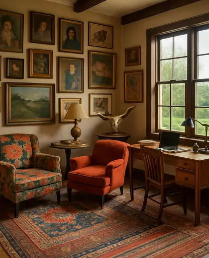 eclectic salon — home office (rural)