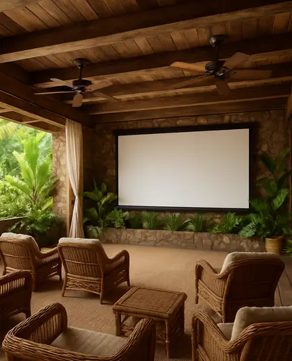 rustic theater — game room (tropical)