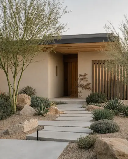 japandi house — front yard (desert)
