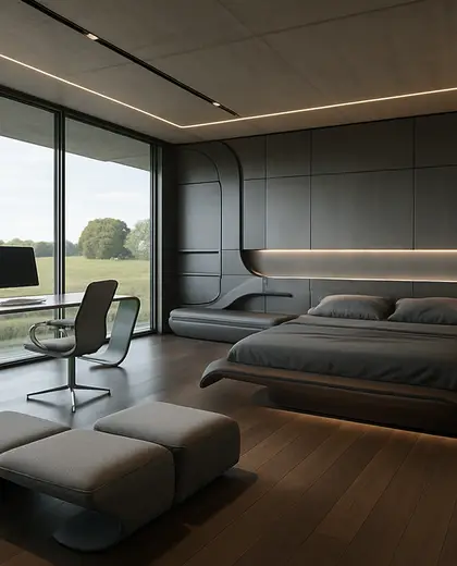 futuristic office space — master bedroom (rural)