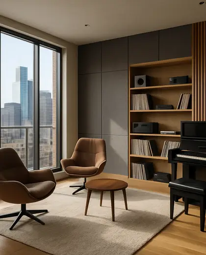 contemporary condo — music room (urban)