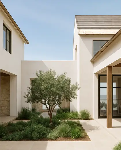 minimalist farmhouse — atrium (coastal)