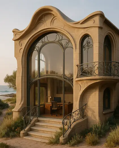 art nouveau facade — home office (coastal)