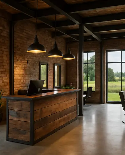 industrial salon — reception (rural)
