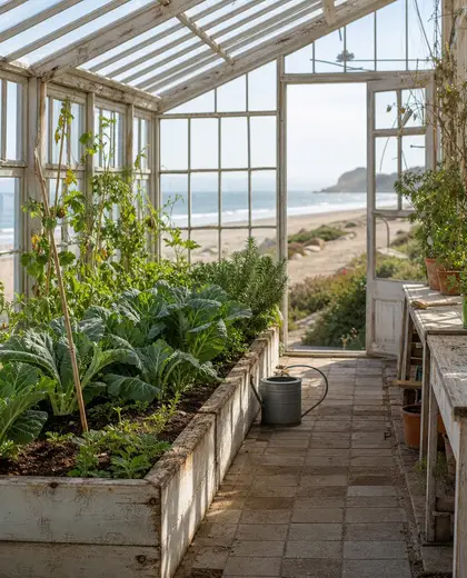 vintage greenhouse — raised garden bed (beach)