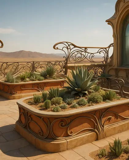 art nouveau rooftop garden — raised garden bed (desert)