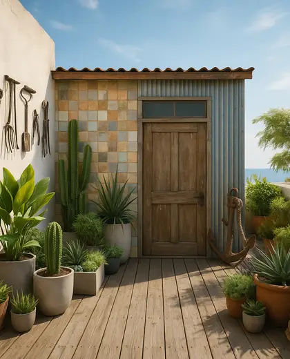 eclectic rooftop garden — storage room (coastal)