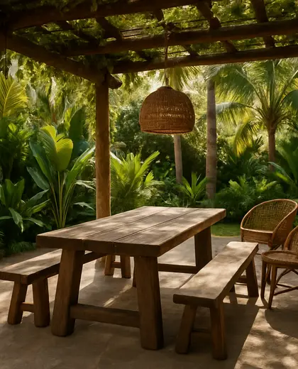 rustic yard — informal dining room (tropical)