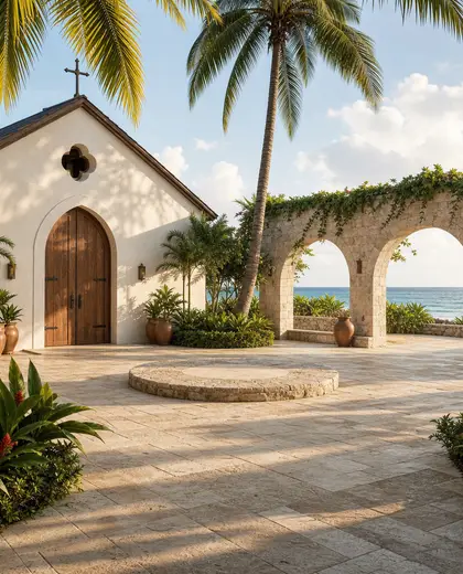 tropical church — courtyard (beach)