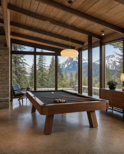mid-century modern backyard — game room (alpine)