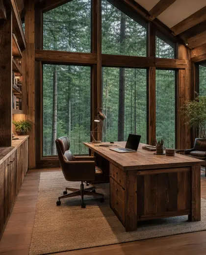 rustic home — open office (forest)