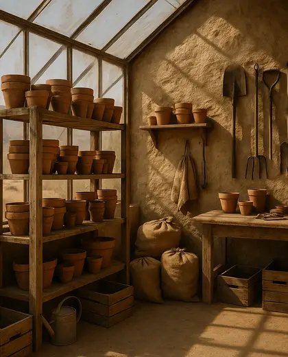rustic greenhouse — storage room (desert)