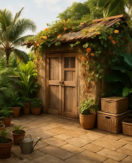 rustic rooftop garden — storage room (tropical)