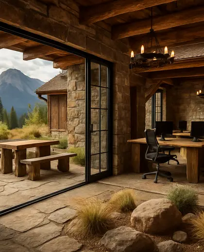rustic yard — open office (mountain)