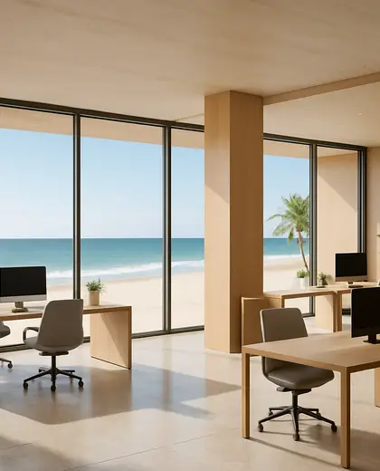 minimalist hotel — open office (beach)