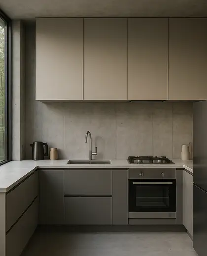 bauhaus condo — small kitchen (forest)