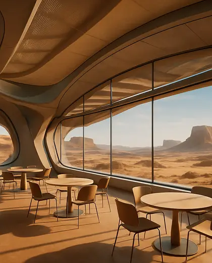 futuristic building — informal dining room (desert)